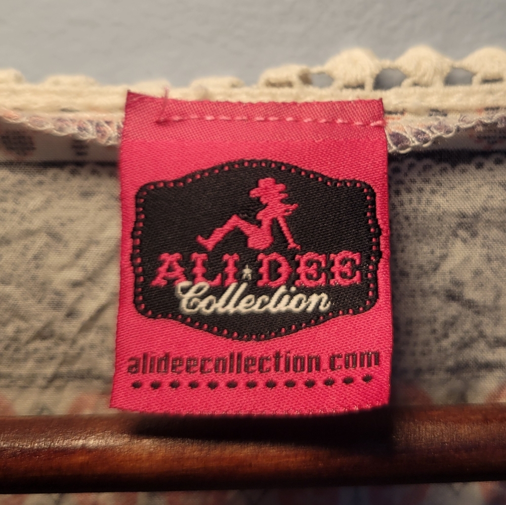 ALI DEE Collection Long Lace Sleeves Shirt Womens Size Small Colorful Western - Picture 6 of 11